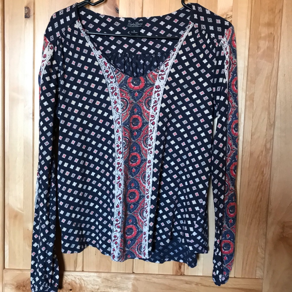 Lucky Brand Navy Diamond Patterned Blouse